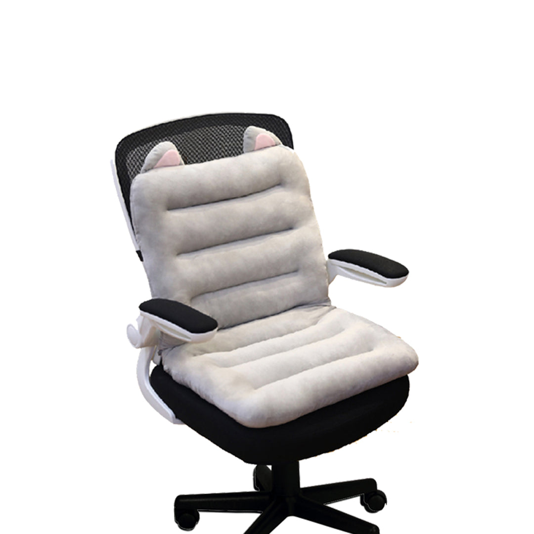 SOGA Grey One Piece Siamese Cushion Office Sedentary Butt Mat Back Waist Chair Support Home Decor With Cat Ears-Chair & Sofa Cushions-PEROZ Accessories