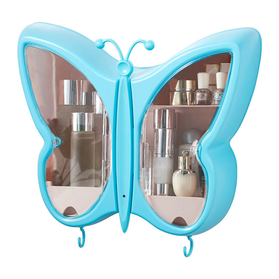 SOGA Blue Butterfly Shape Wall Mounted Makeup Organiser Dustproof Waterproof Bathroom Storage Box Home Decor-Makeup Organisers-PEROZ Accessories