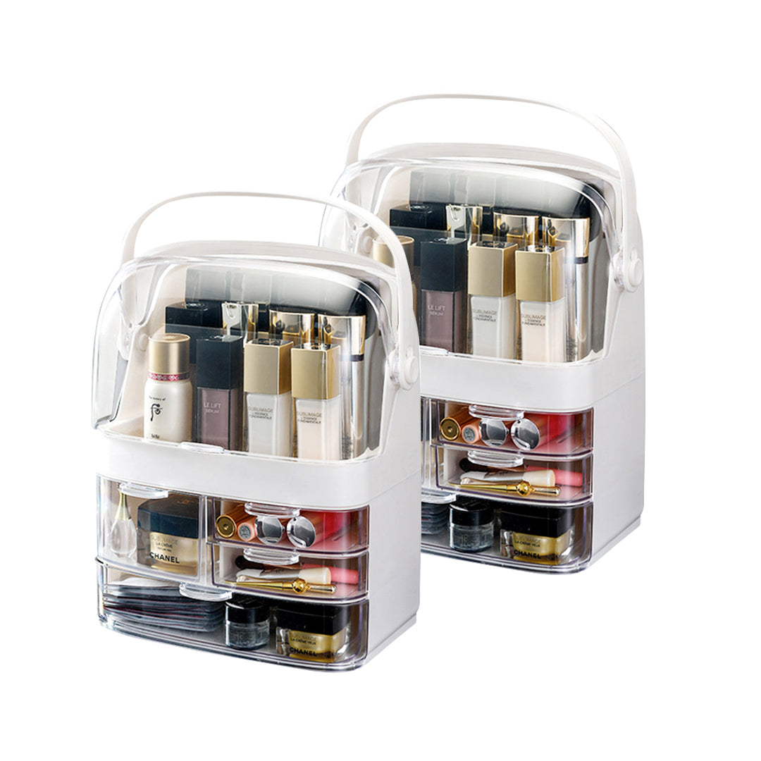 SOGA 2X 3 Tier White Countertop Makeup Cosmetic Storage Organiser Skincare Holder Jewelry Storage Box with Handle-Makeup Organisers-PEROZ Accessories