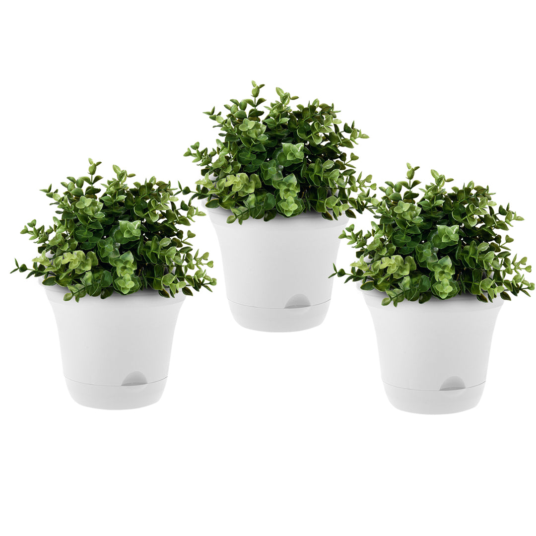 SOGA 20cm White Plastic Plant Pot Self Watering Planter Flower Bonsai Indoor Outdoor Garden Decor Set of 3-Indoor Pots, Planters and Plant Stands-PEROZ Accessories