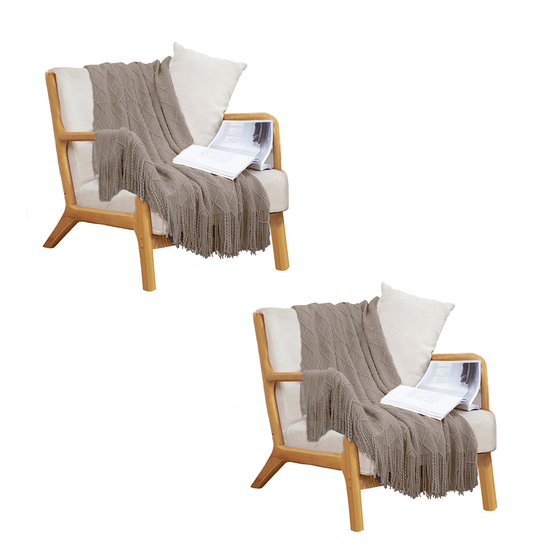 SOGA 2X Coffee Diamond Pattern Knitted Throw Blanket Warm Cozy Woven Cover Couch Bed Sofa Home Decor with Tassels-Throw Blankets-PEROZ Accessories