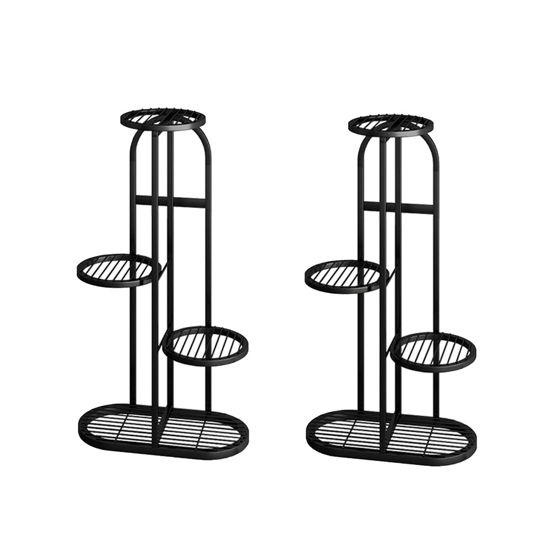 SOGA 2X 4 Tier 5 Pots Black Round Metal Plant Rack Flowerpot Storage Display Stand Holder Home Garden Decor-Indoor Pots, Planters and Plant Stands-PEROZ Accessories
