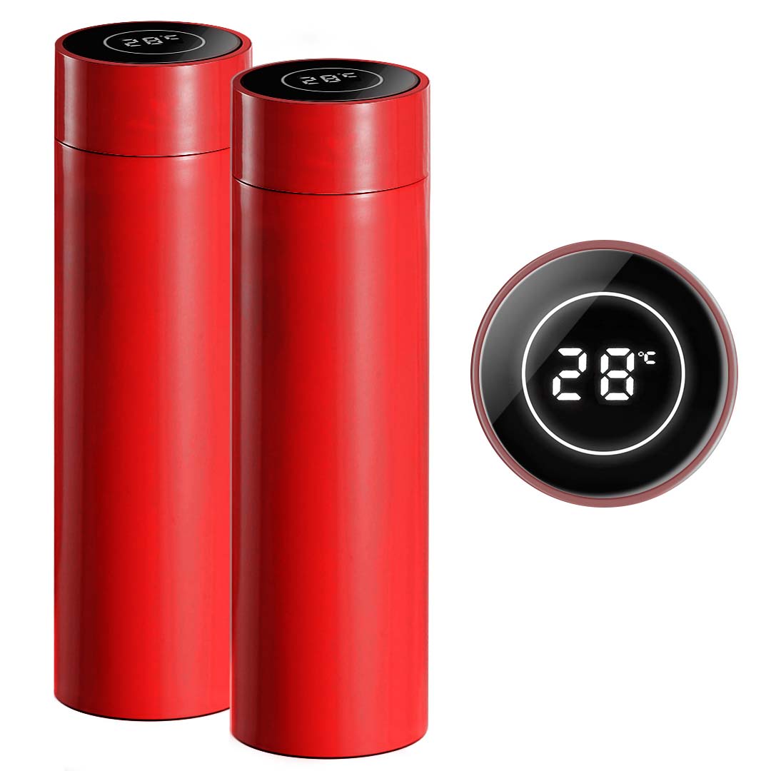 SOGA 2X 500ML Stainless Steel Smart LCD Thermometer Display Bottle Vacuum Flask Thermos Red-Smart Bottles-PEROZ Accessories