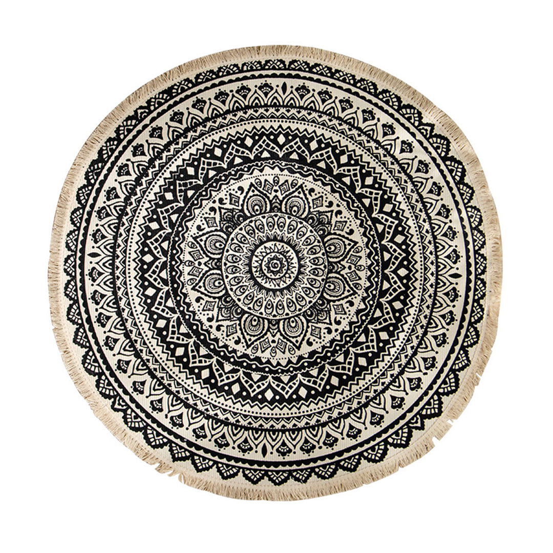 SOGA Black Carpet Soft Linen Bohemian Non Slip Floor Retro Minimalist Round Rug Home Decor with Tassels-Rugs-PEROZ Accessories