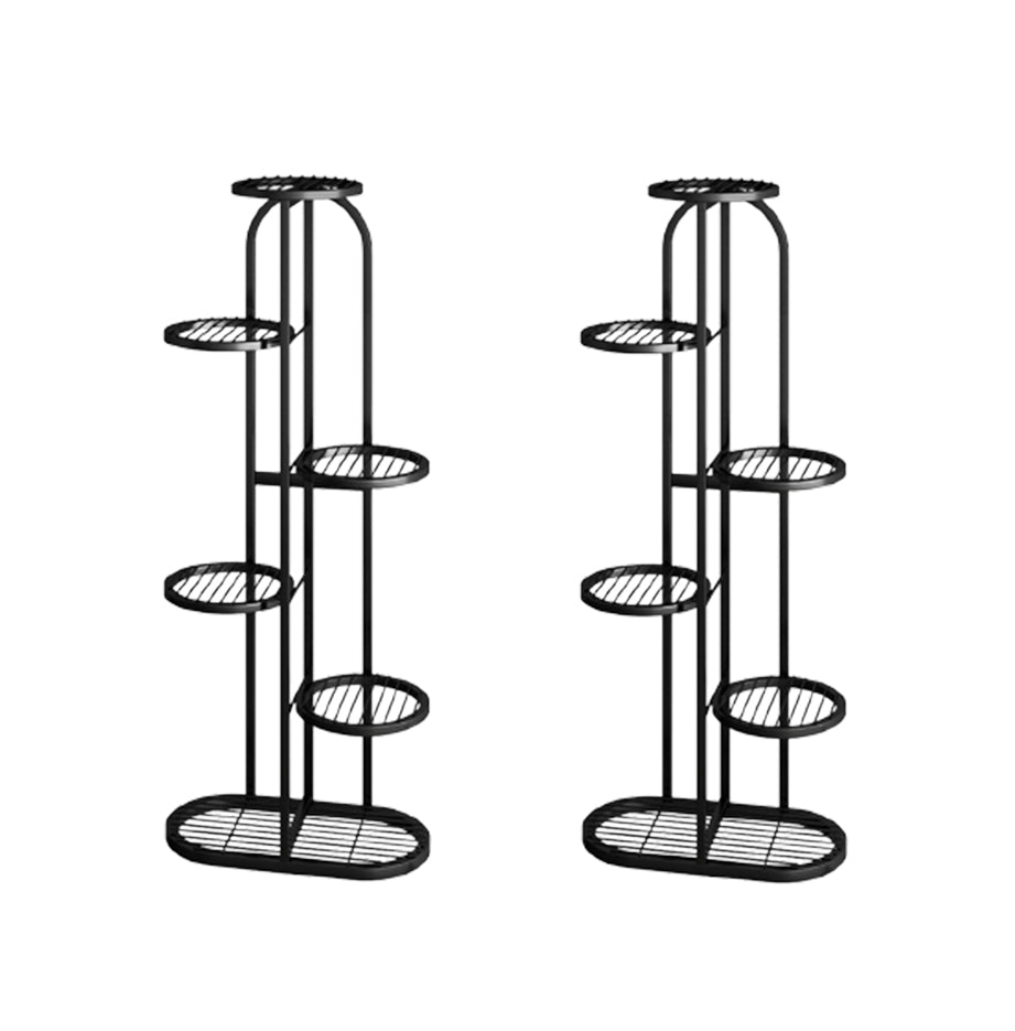 SOGA 2X 6 Tier 7 Pots Black Round Metal Plant Rack Flowerpot Storage Display Stand Holder Home Garden Decor-Indoor Pots, Planters and Plant Stands-PEROZ Accessories