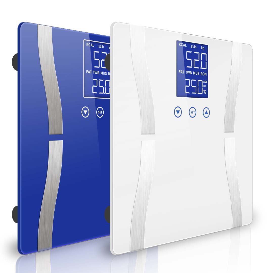 SOGA 2X Glass LCD Digital Body Fat Scale Bathroom Electronic Gym Water Weighing Scales Blue White-Body Weight Scales-PEROZ Accessories