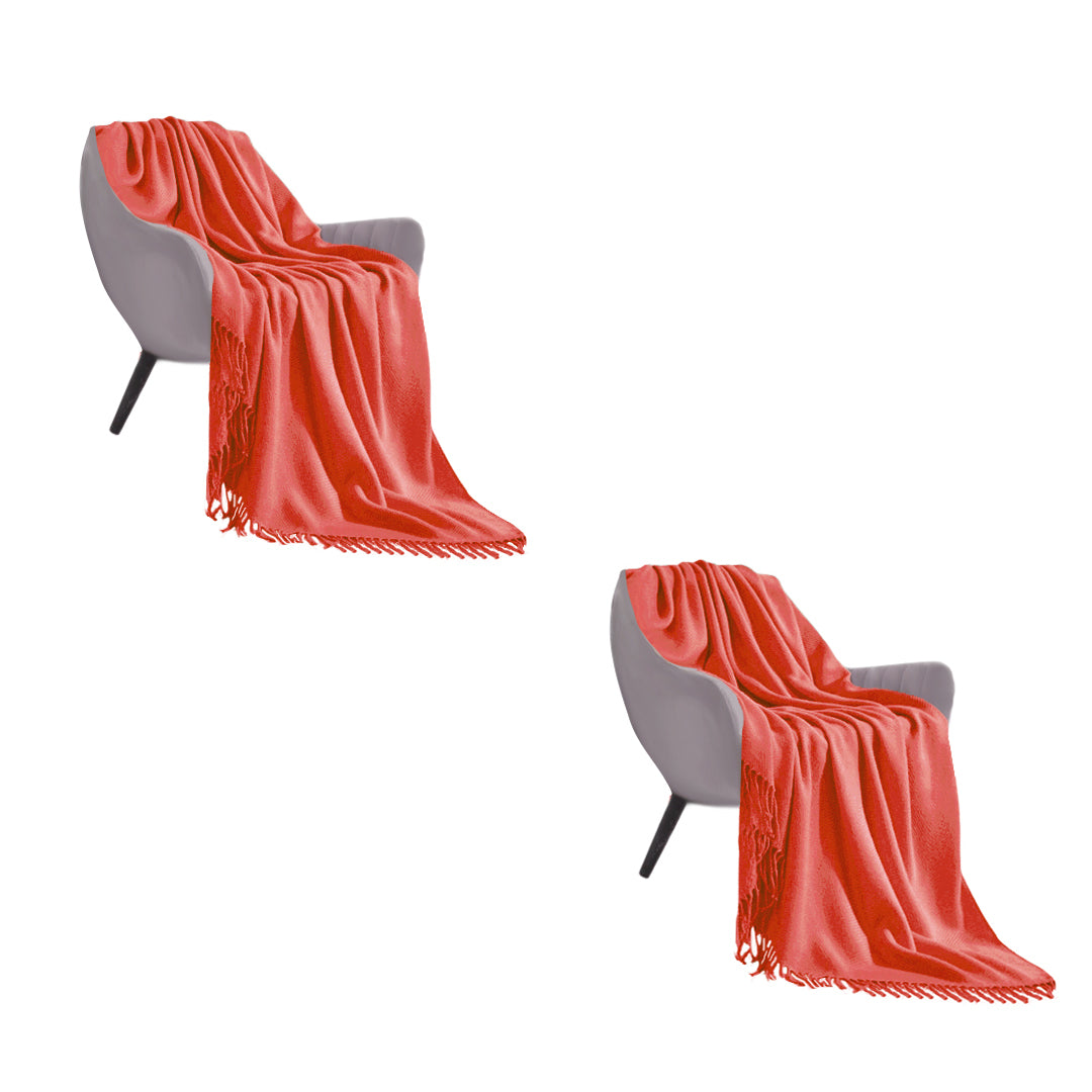 SOGA 2X Orange Acrylic Knitted Throw Blanket Solid Fringed Warm Cozy Woven Cover Couch Bed Sofa Home Decor-Throw Blankets-PEROZ Accessories