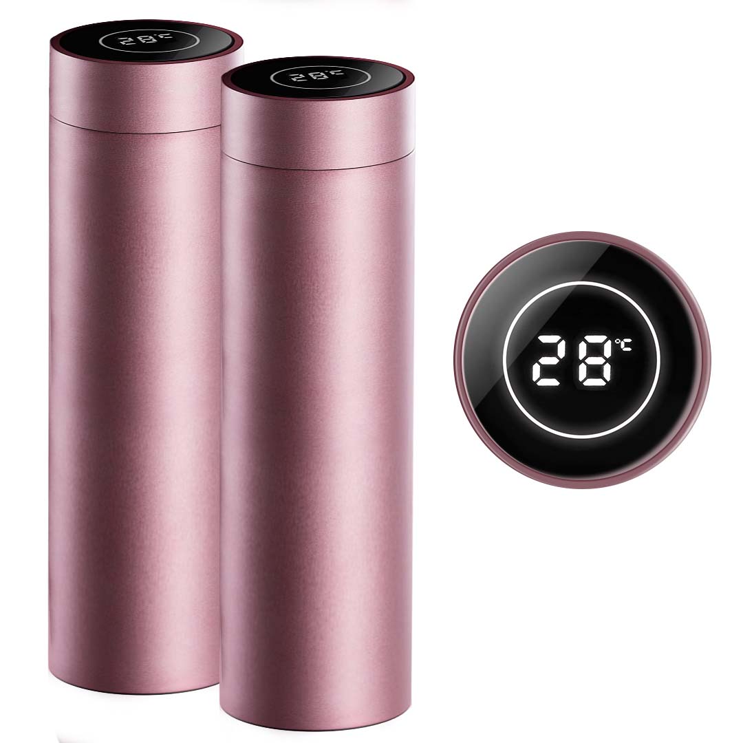 SOGA 2X 500ML Stainless Steel Smart LCD Thermometer Display Bottle Vacuum Flask Thermos Rose Gold-Smart Bottles-PEROZ Accessories