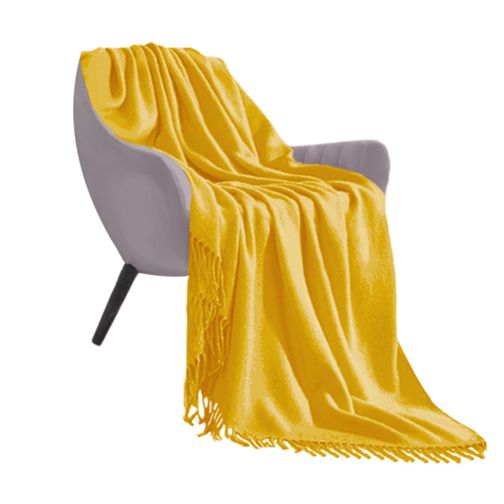 SOGA Yellow Acrylic Knitted Throw Blanket Solid Fringed Warm Cozy Woven Cover Couch Bed Sofa Home Decor-Throw Blankets-PEROZ Accessories
