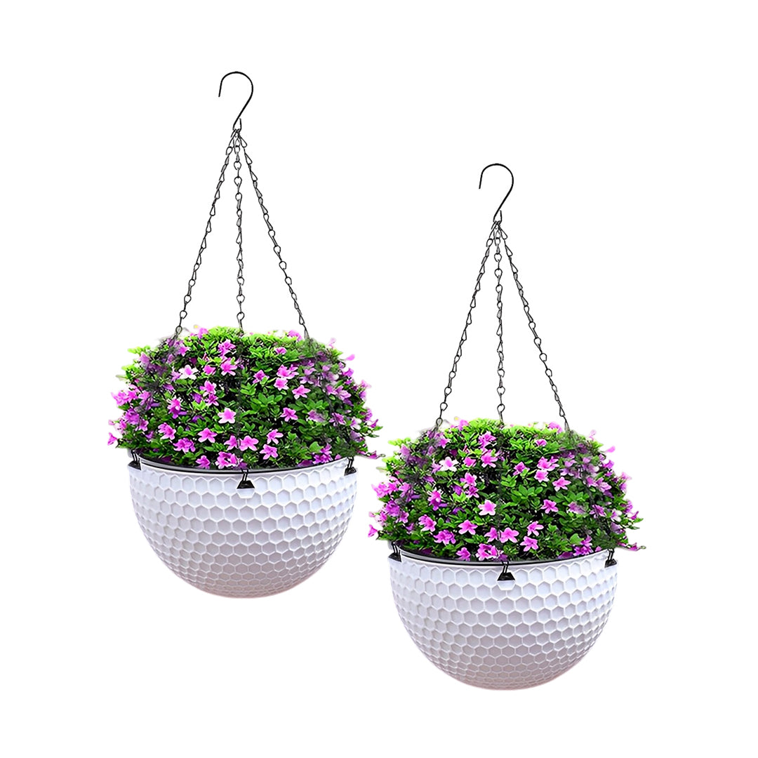 SOGA 2X White Medium Hanging Resin Flower Pot Self Watering Basket Planter Indoor Outdoor Garden Decor-Indoor Pots, Planters and Plant Stands-PEROZ Accessories