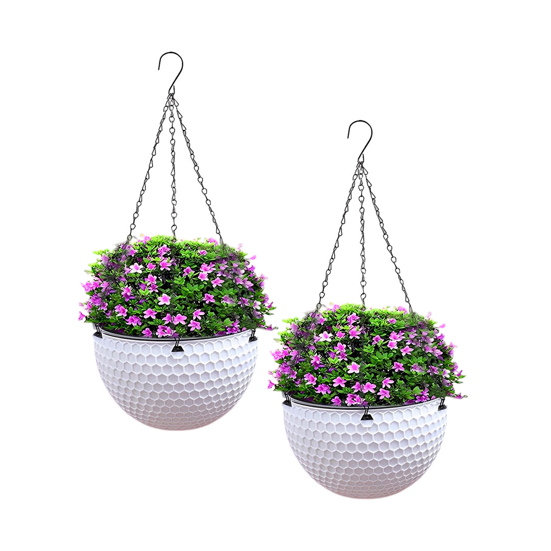 SOGA 2X White Small Hanging Resin Flower Pot Self Watering Basket Planter Indoor Outdoor Garden Decor-Indoor Pots, Planters and Plant Stands-PEROZ Accessories