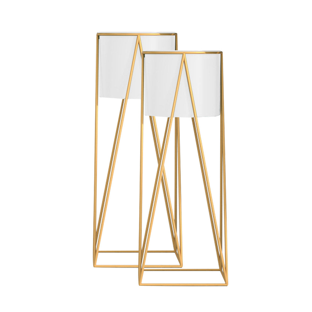 SOGA 2X 70cm Gold Metal Plant Stand with White Flower Pot Holder Corner Shelving Rack Indoor Display-Indoor Pots, Planters and Plant Stands-PEROZ Accessories