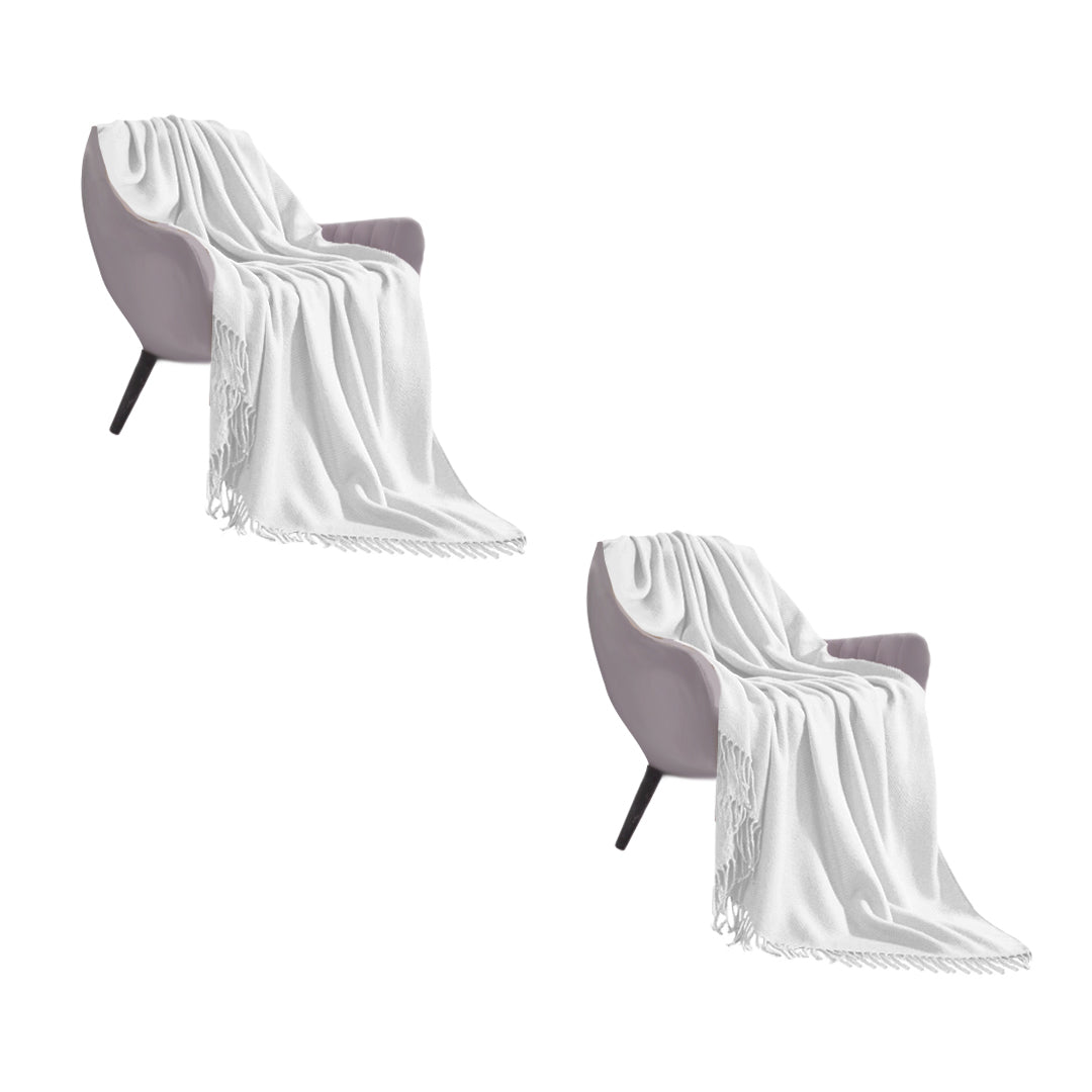 SOGA 2X White Acrylic Knitted Throw Blanket Solid Fringed Warm Cozy Woven Cover Couch Bed Sofa Home Decor-Throw Blankets-PEROZ Accessories