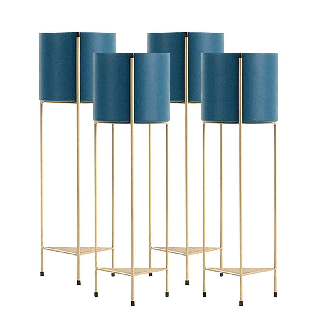 SOGA 4X 2 Layer 81cm Gold Metal Plant Stand with Blue Flower Pot Holder Corner Shelving Rack Indoor Display-Indoor Pots, Planters and Plant Stands-PEROZ Accessories