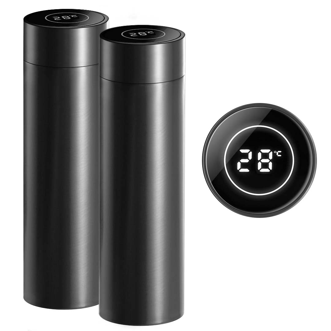 SOGA 2X 500ML Stainless Steel Smart LCD Thermometer Display Bottle Vacuum Flask Thermos Black-Smart Bottles-PEROZ Accessories