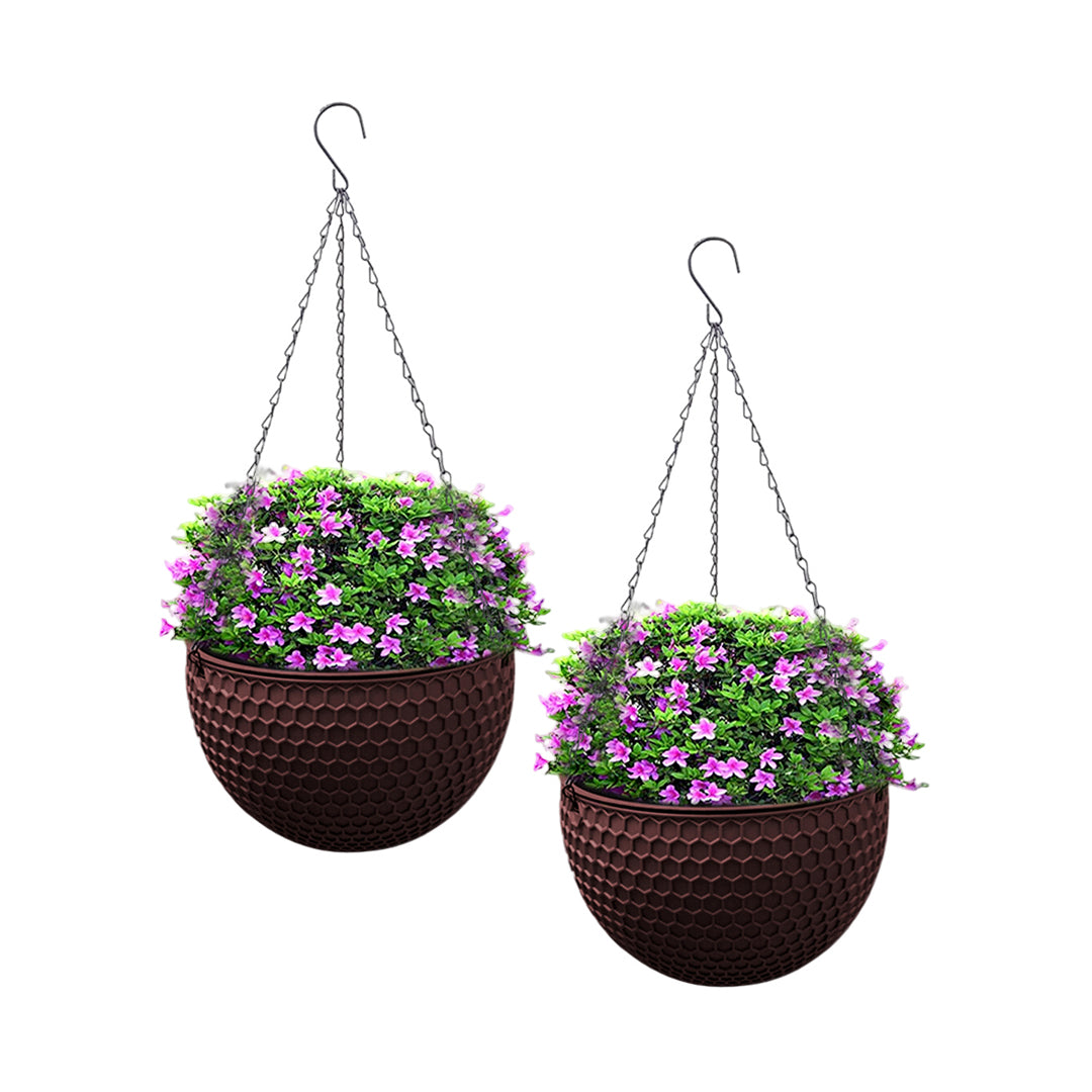 SOGA 2X Coffee Small Hanging Resin Flower Pot Self Watering Basket Planter Indoor Outdoor Garden Decor-Indoor Pots, Planters and Plant Stands-PEROZ Accessories