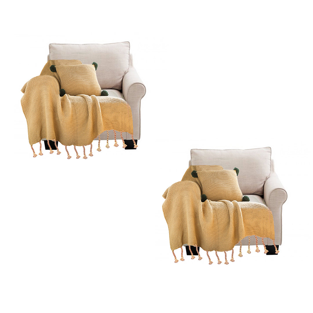 SOGA 2X Coffee Tassel Fringe Knitting Blanket Warm Cozy Woven Cover Couch Bed Sofa Home Decor-Throw Blankets-PEROZ Accessories