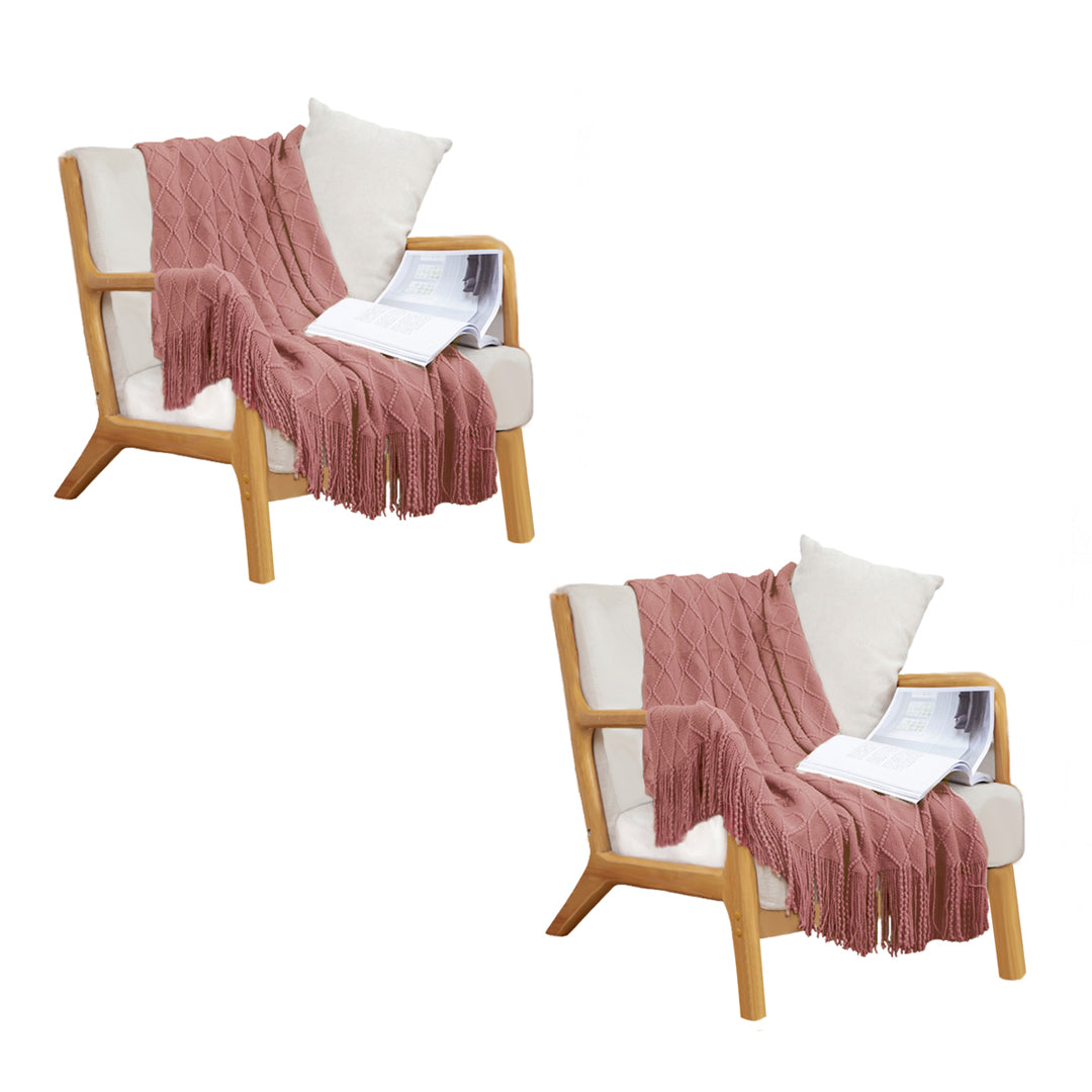 SOGA 2X Pink Diamond Pattern Knitted Throw Blanket Warm Cozy Woven Cover Couch Bed Sofa Home Decor with Tassels-Throw Blankets-PEROZ Accessories