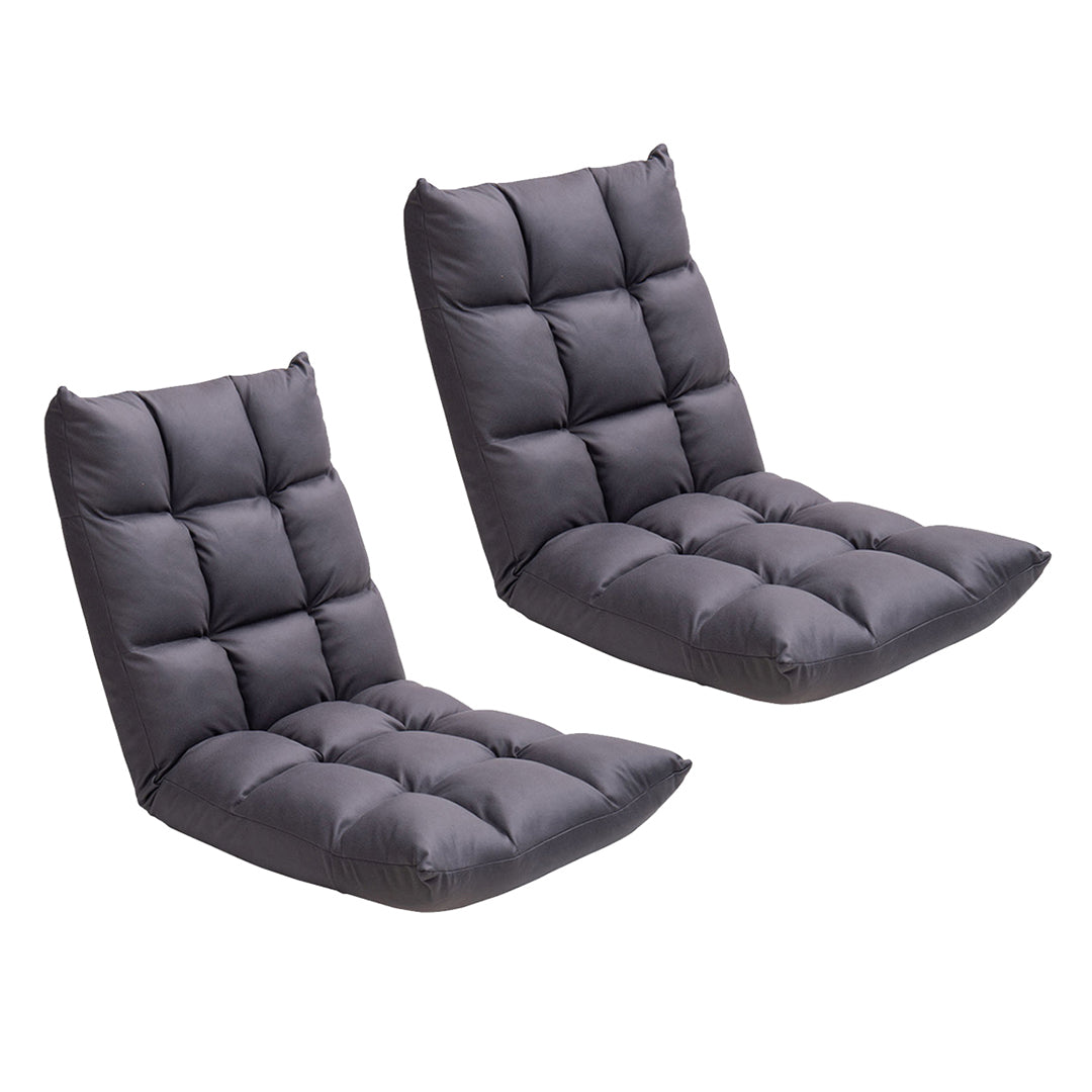 SOGA 2X Grey Lounge Floor Recliner Adjustable Gaming Sofa Bed Foldable Indoor Outdoor Backrest Seat Home Office Decor-Recliner Chair-PEROZ Accessories