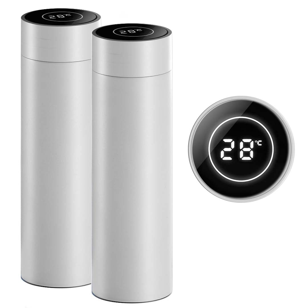 SOGA 2X 500ML Stainless Steel Smart LCD Thermometer Display Bottle Vacuum Flask Thermos White-Smart Bottles-PEROZ Accessories
