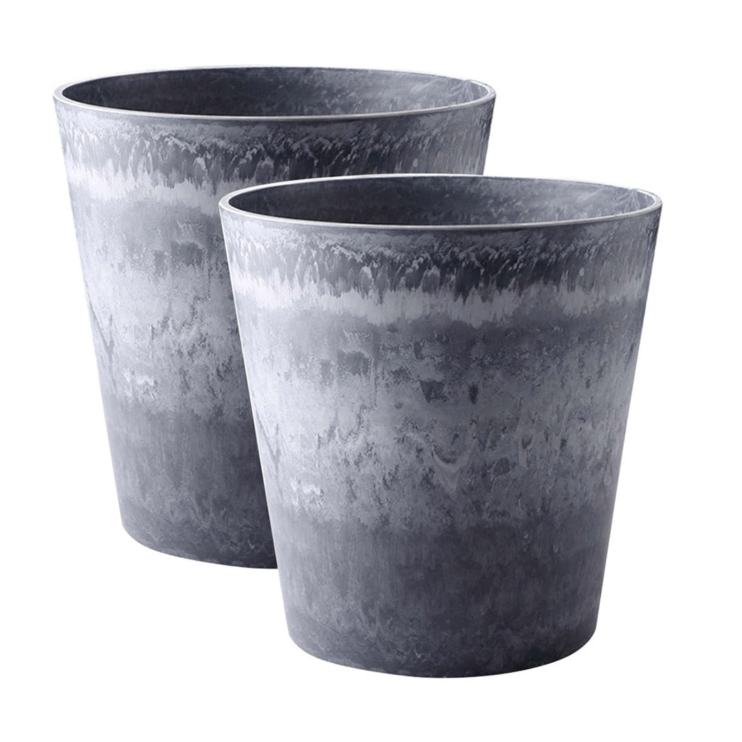 SOGA 2X 37cm Weathered Grey Round Resin Plant Flower Pot in Cement Pattern Planter Cachepot for Indoor Home Office-Indoor Pots, Planters and Plant Stands-PEROZ Accessories