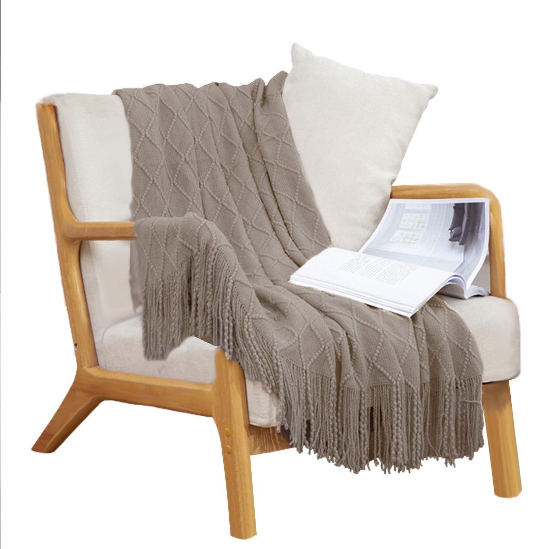 SOGA Coffee Diamond Pattern Knitted Throw Blanket Warm Cozy Woven Cover Couch Bed Sofa Home Decor with Tassels-Throw Blankets-PEROZ Accessories