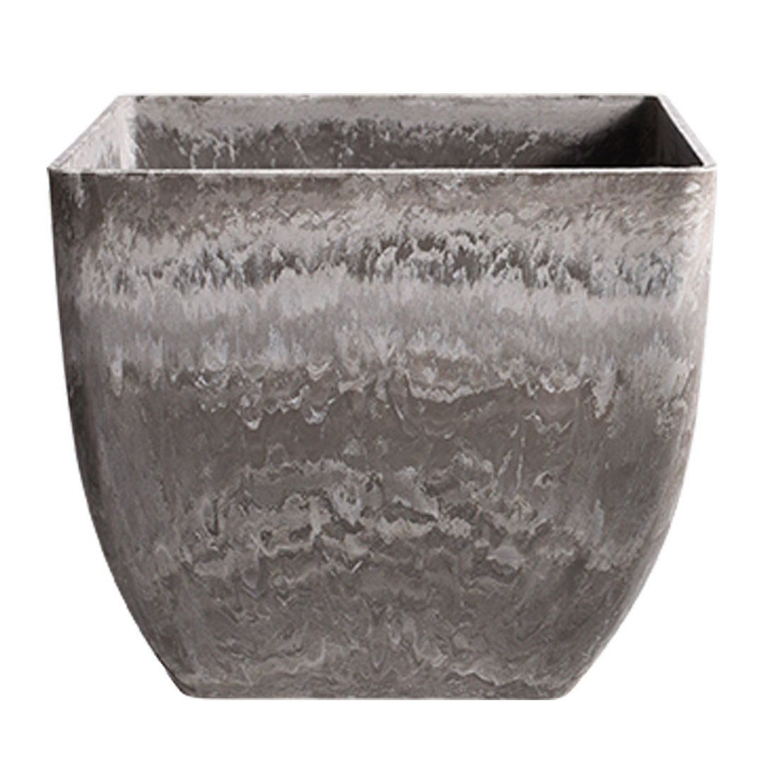 SOGA 27cm Rock Grey Square Resin Plant Flower Pot in Cement Pattern Planter Cachepot for Indoor Home Office-Indoor Pots, Planters and Plant Stands-PEROZ Accessories