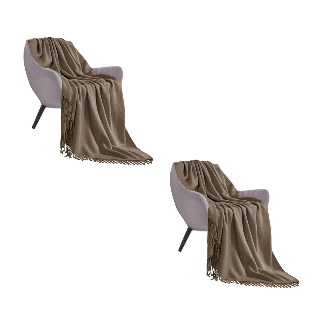 SOGA 2X Coffee Acrylic Knitted Throw Blanket Solid Fringed Warm Cozy Woven Cover Couch Bed Sofa Home Decor-Throw Blankets-PEROZ Accessories