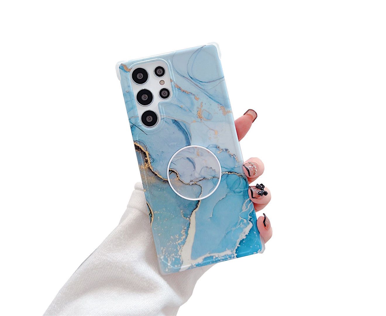 Anymob Samsung Phone Case Style Crack Granite Marble Fold Holder Soft Cover Cyan For S22 Ultra S21 Plus Note 20 S20 FE S10 A51 A71 A50-Mobile Phone Cases-PEROZ Accessories