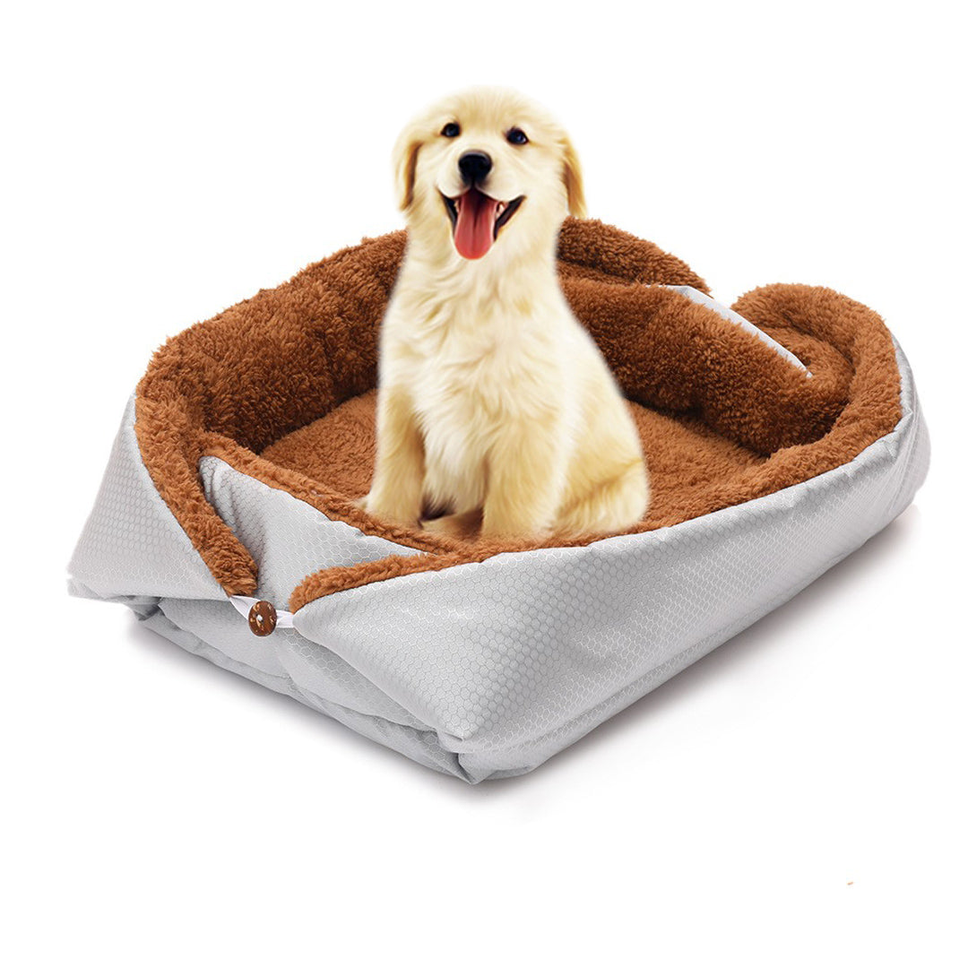 SOGA Silver Dual purpose Cushion Nest Cat Dog Bed Warm Plush Kennel Mat Pet Home Travel Essentials-Pet Carriers & Travel Products-PEROZ Accessories