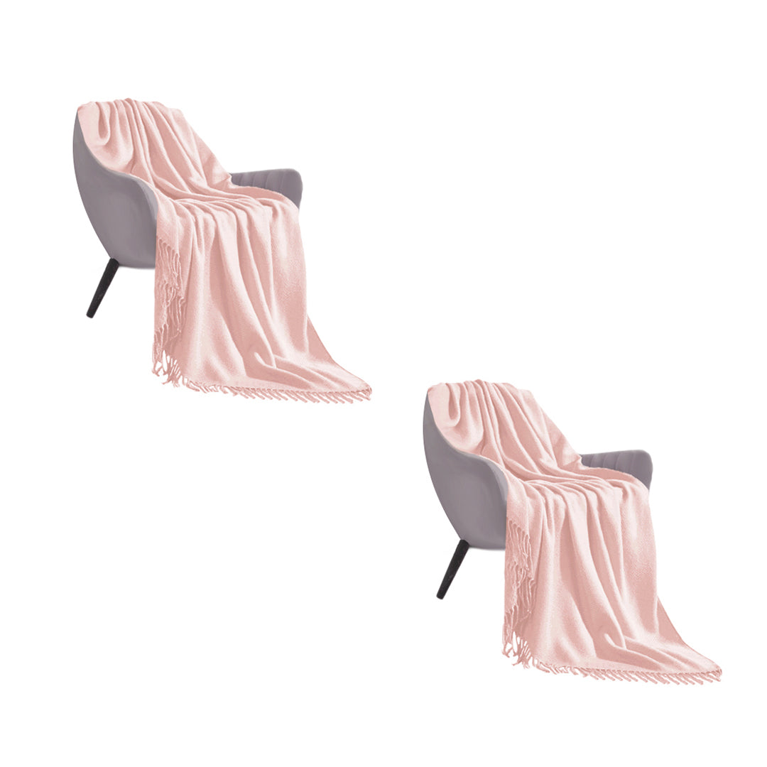 SOGA 2X Pink Acrylic Knitted Throw Blanket Solid Fringed Warm Cozy Woven Cover Couch Bed Sofa Home Decor-Throw Blankets-PEROZ Accessories