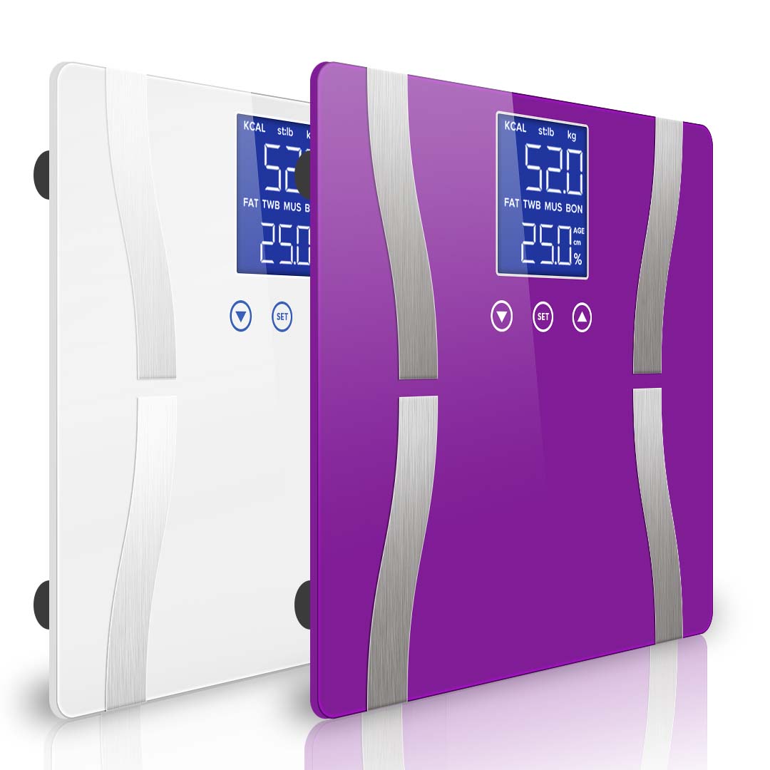 SOGA 2X Digital Body Fat Scale Bathroom Scales Weight Gym Glass Water LCD Purple White-Body Weight Scales-PEROZ Accessories