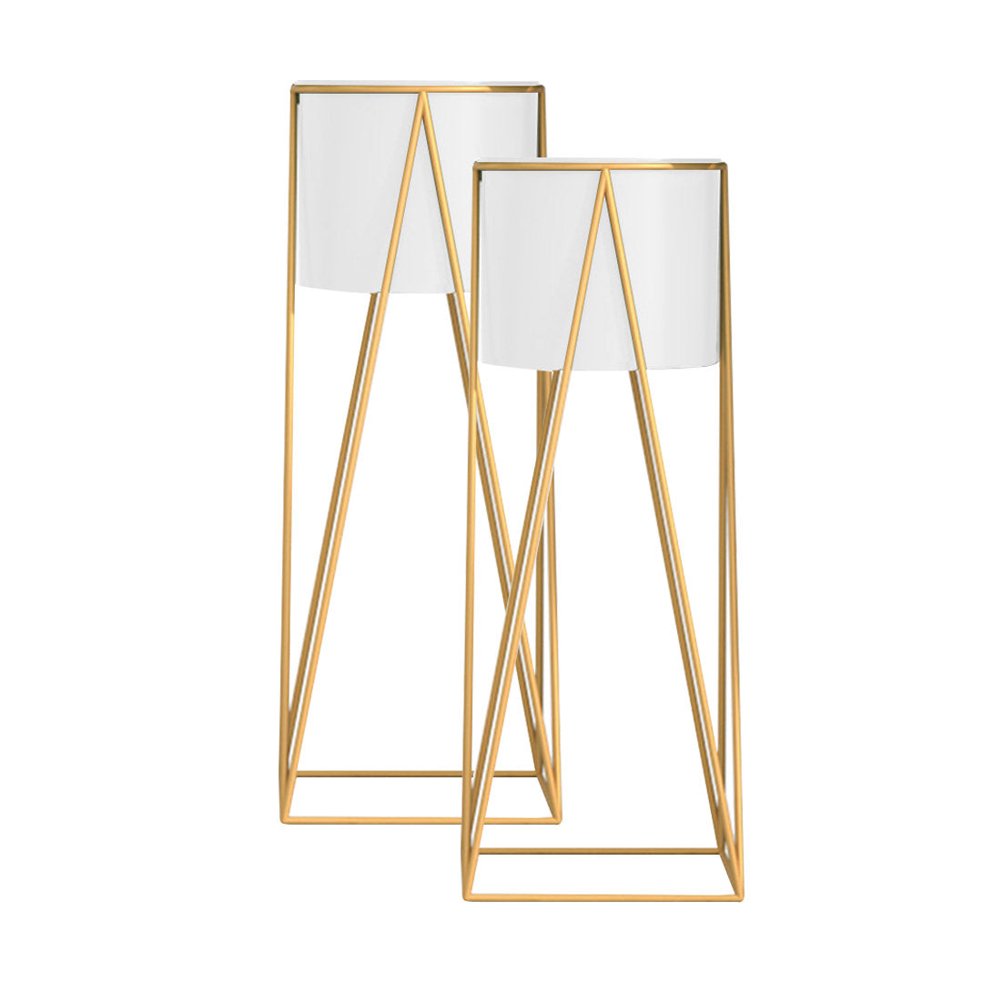 SOGA 2X 50cm Gold Metal Plant Stand with White Flower Pot Holder Corner Shelving Rack Indoor Display-Indoor Pots, Planters and Plant Stands-PEROZ Accessories