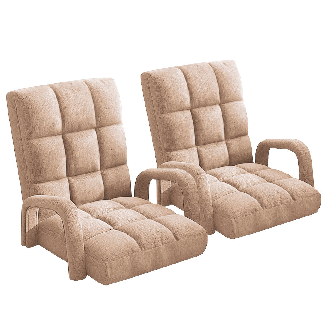 SOGA 2X Foldable Lounge Cushion Adjustable Floor Lazy Recliner Chair with Armrest Khaki-Recliner Chair-PEROZ Accessories