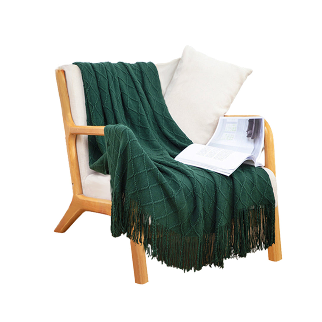 SOGA Green Diamond Pattern Knitted Throw Blanket Warm Cozy Woven Cover Couch Bed Sofa Home Decor with Tassels-Throw Blankets-PEROZ Accessories