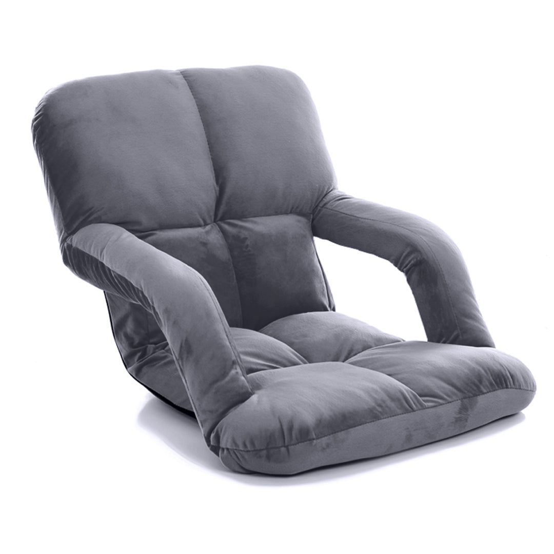 SOGA Foldable Lounge Cushion Adjustable Floor Lazy Recliner Chair with Armrest Grey - Kid-Recliner Chair-PEROZ Accessories