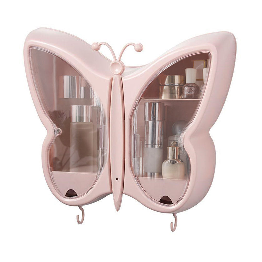 SOGA Pink Butterfly Shape Wall Mounted Makeup Organiser Dustproof Waterproof Bathroom Storage Box Home Decor-Makeup Organisers-PEROZ Accessories