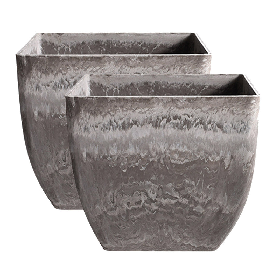 SOGA 2X 27cm Rock Grey Square Resin Plant Flower Pot in Cement Pattern Planter Cachepot for Indoor Home Office-Indoor Pots, Planters and Plant Stands-PEROZ Accessories