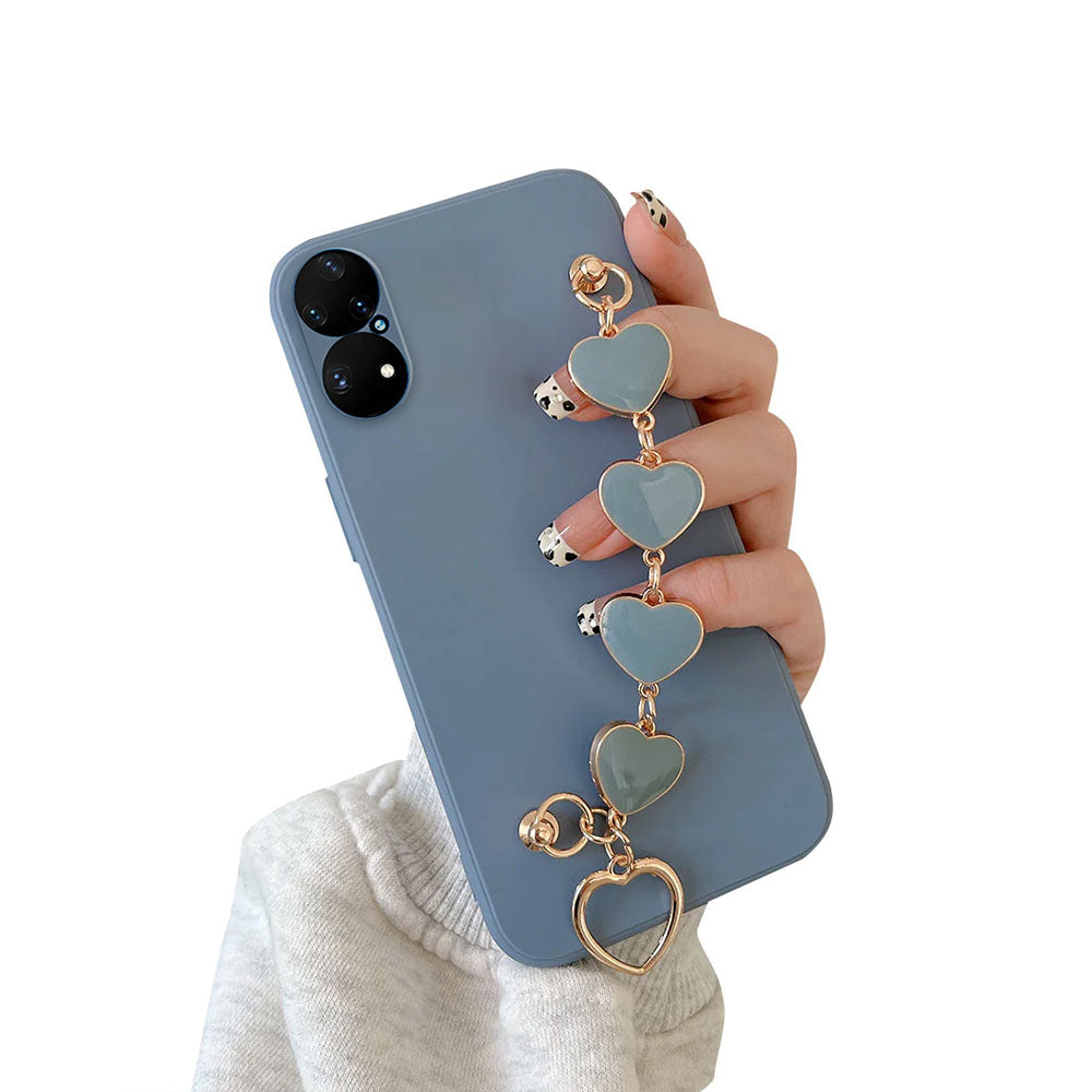Anymob Huawei Phone Case Powder Blue Heart Shape Strap Soft Silicone Back Cover- P40 Lite P50 P30 P20 Pro Mate 20 Lite P Smart 2021-Mobile Phone Cases-PEROZ Accessories