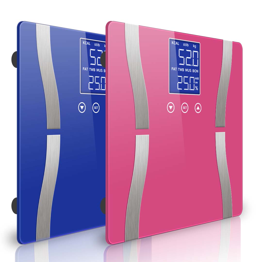 SOGA 2X Glass LCD Digital Body Fat Scale Bathroom Electronic Gym Water Weighing Scales Blue Pink-Body Weight Scales-PEROZ Accessories