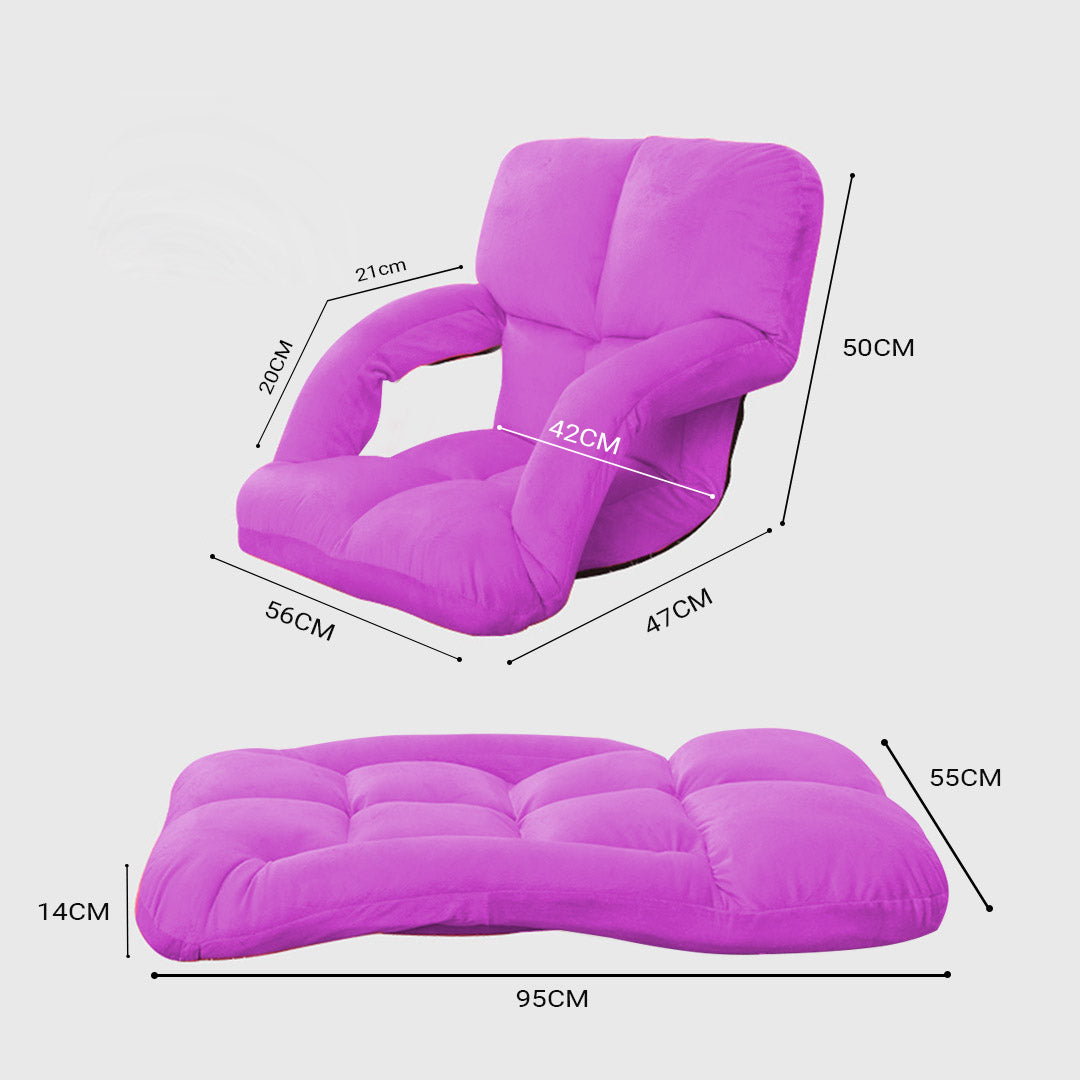 SOGA Foldable Lounge Cushion Adjustable Floor Lazy Recliner Chair with Armrest Purple-Recliner Chair-PEROZ Accessories