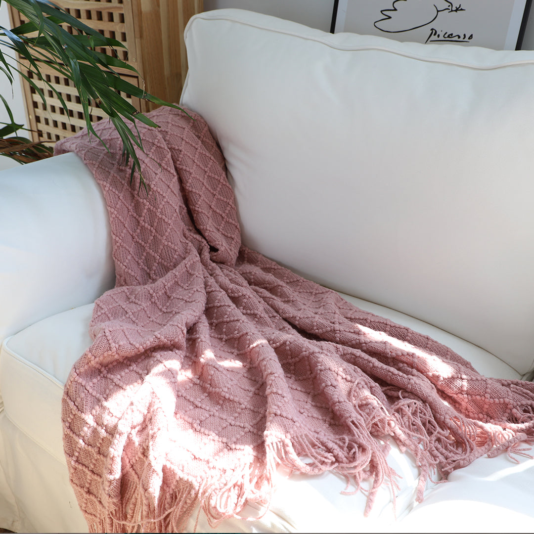 SOGA Pink Diamond Pattern Knitted Throw Blanket Warm Cozy Woven Cover Couch Bed Sofa Home Decor with Tassels-Throw Blankets-PEROZ Accessories