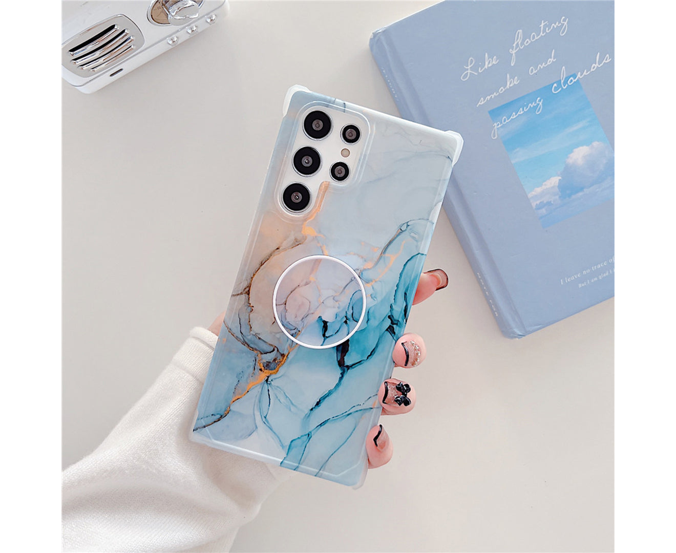 Anymob Samsung Phone Case Style Crack Granite Marble Fold Holder Soft Cover Light Blue For S22 Ultra S21 Plus Note 20 S20 FE S10 A51 A71 A50-Mobile Phone Cases-PEROZ Accessories