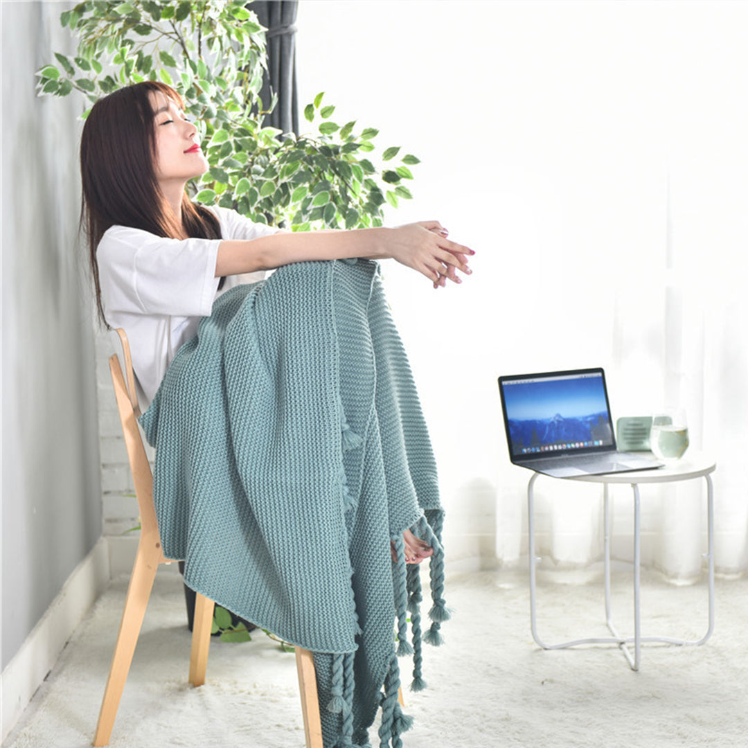 SOGA Green Tassel Fringe Knitting Blanket Warm Cozy Woven Cover Couch Bed Sofa Home Decor-Throw Blankets-PEROZ Accessories