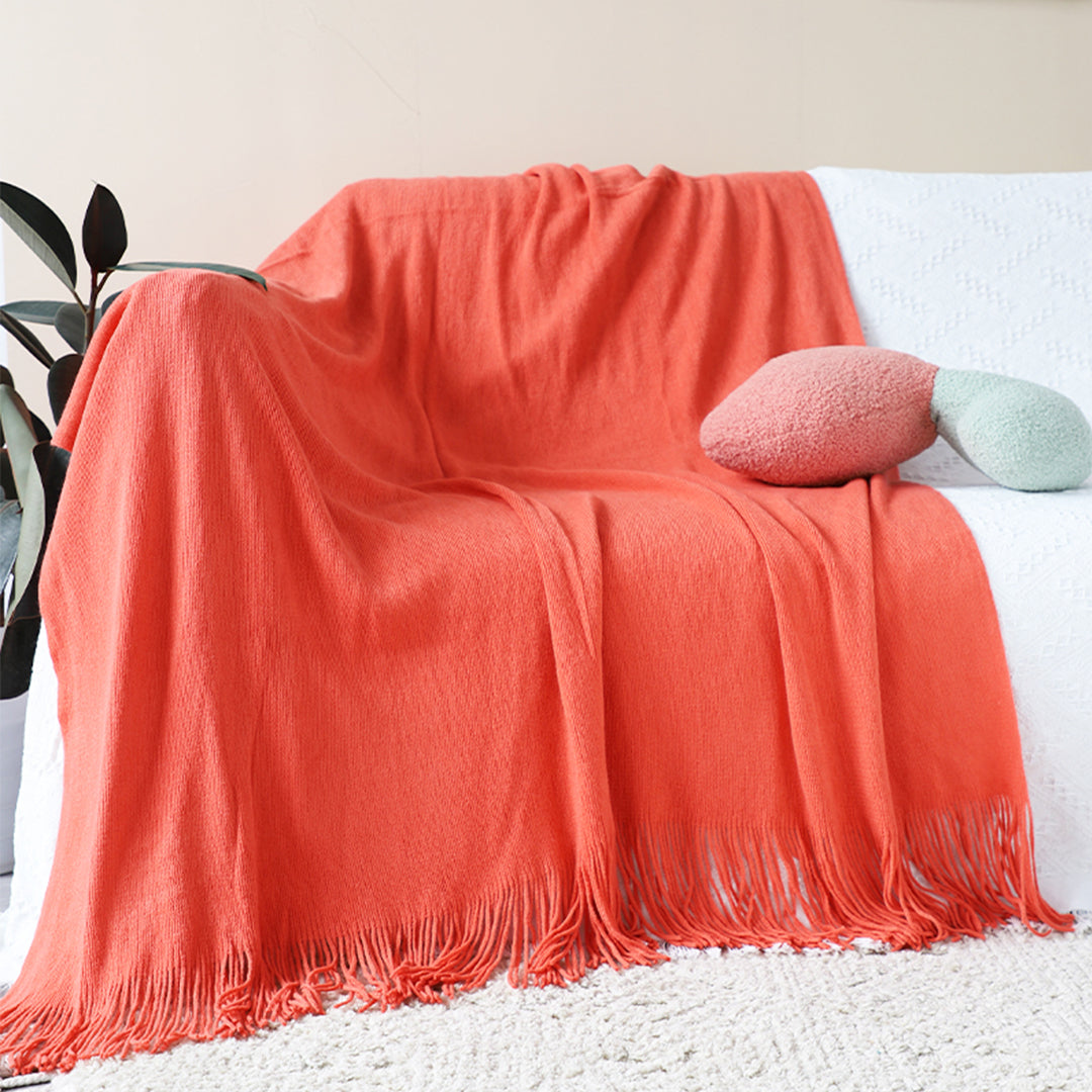 SOGA 2X Orange Acrylic Knitted Throw Blanket Solid Fringed Warm Cozy Woven Cover Couch Bed Sofa Home Decor-Throw Blankets-PEROZ Accessories