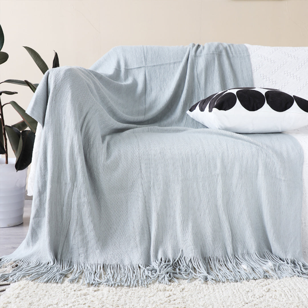 SOGA 2X Grey Acrylic Knitted Throw Blanket Solid Fringed Warm Cozy Woven Cover Couch Bed Sofa Home Decor-Throw Blankets-PEROZ Accessories