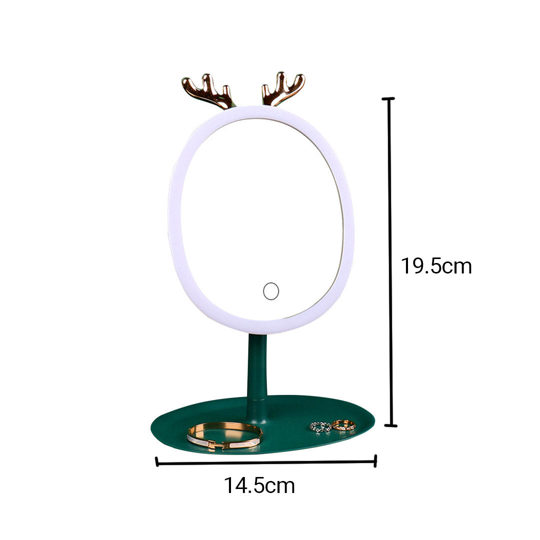 SOGA 2X Green Antler LED Light Makeup Mirror Tabletop Vanity Home Decor-Makeup Mirrors-PEROZ Accessories