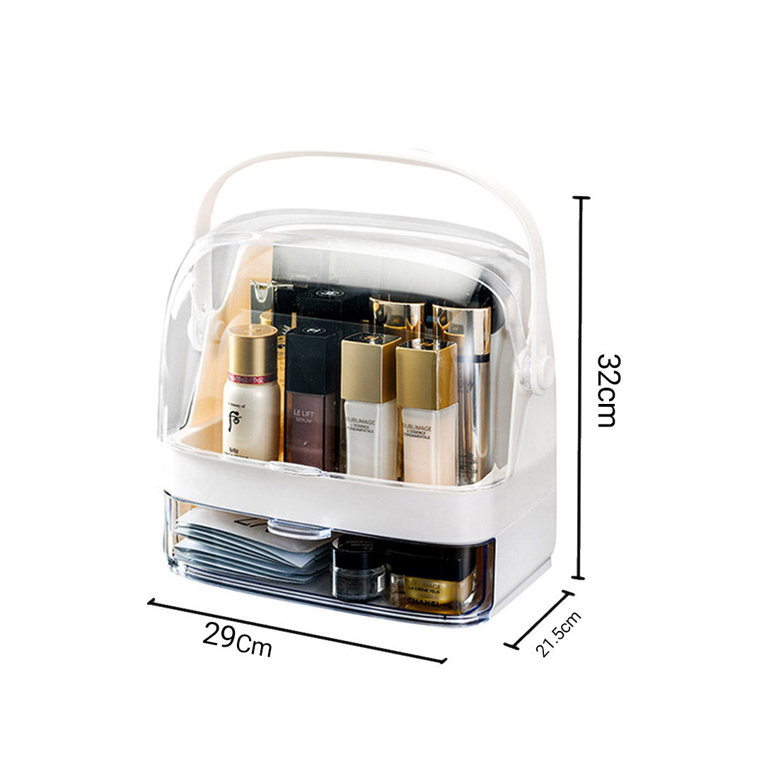 SOGA 2 Tier White Countertop Makeup Cosmetic Storage Organiser Skincare Holder Jewelry Storage Box with Handle-Makeup Organisers-PEROZ Accessories
