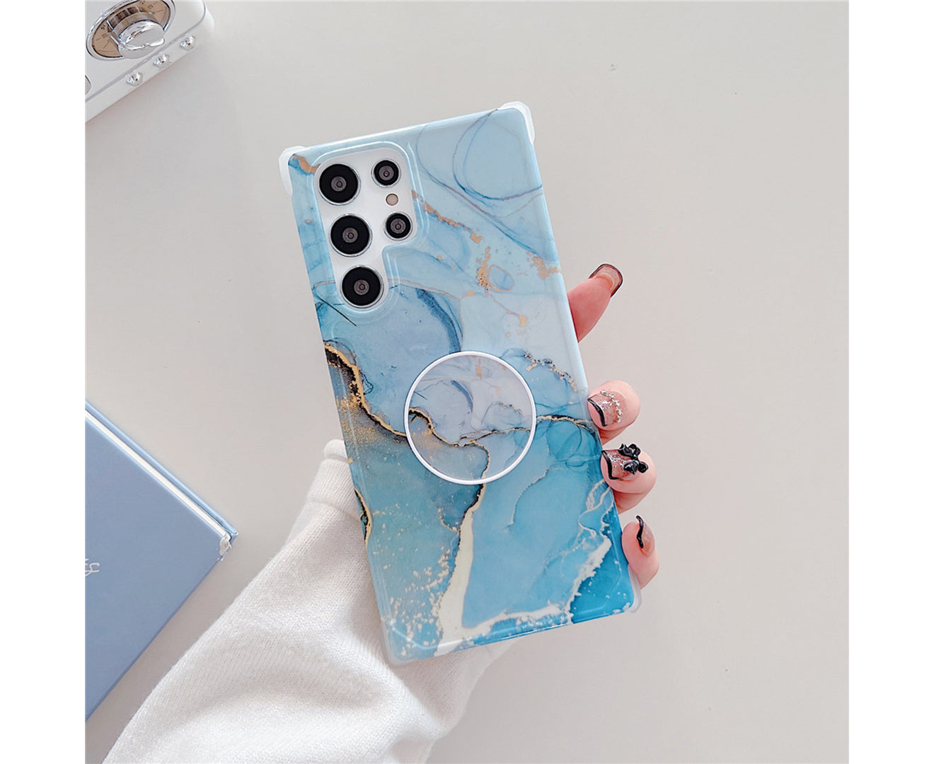 Anymob Samsung Phone Case Style Crack Granite Marble Fold Holder Soft Cover Cyan For S22 Ultra S21 Plus Note 20 S20 FE S10 A51 A71 A50-Mobile Phone Cases-PEROZ Accessories
