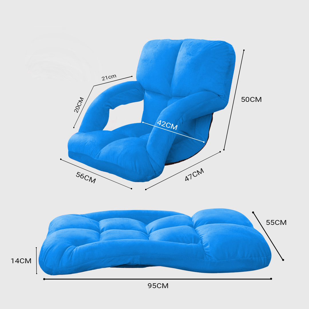 SOGA Foldable Lounge Cushion Adjustable Floor Lazy Recliner Chair with Armrest Blue-Recliner Chair-PEROZ Accessories
